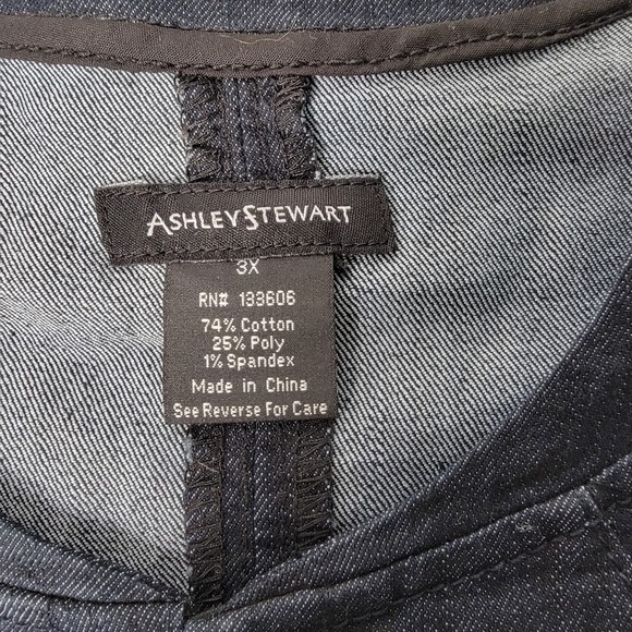 Ashley Stewart Plus 3X Denim Cropped Jacket Lattice Shoulder Detail Bolero Boho - Picture 5 of 9